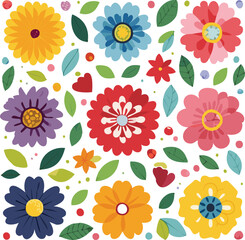 Bright Colorful Playful Botanical Icons Seamless Pattern Illustration