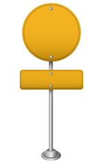 Blank Yellow Traffic Sign on Metal Pole Isolated on White Background for Customization and Design
