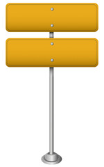 Blank Yellow Road Sign on Metal Pole Isolated on White Background for Custom Text or Symbols