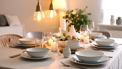 Dining table setting in a light-filled room