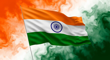 15 august independence day waving Indian flag, patriotic, vibrant colors, bold design, strong symbols, dynamic motion, inspirational, national pride
