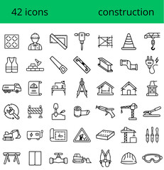 Obraz premium Construction icons set featuring tools and machinery in line art 