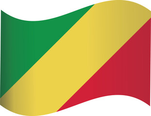 Waving national flag of Republic of Congo with green, yellow, and red diagonal stripes

