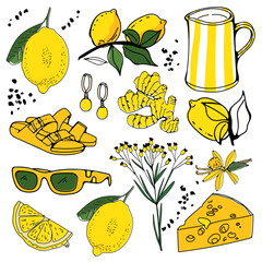 Colorful collection of yellow colored objects 
