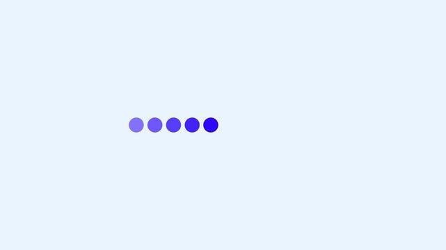 Five blue dots in a row with a gradient of light to dark blue on a light blue background