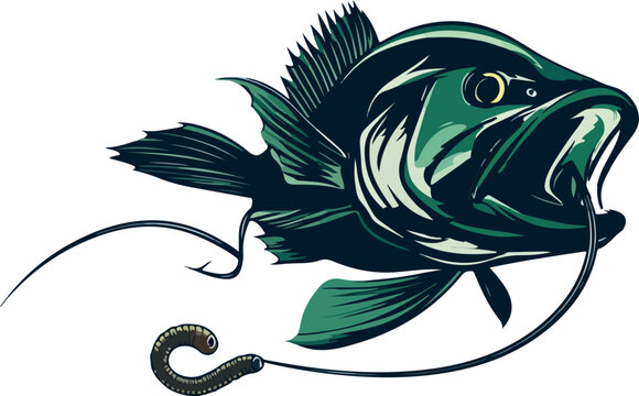 green fish with hook and worm clip art preview