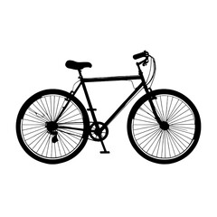 Silhouette of a bicycle against a plain background.