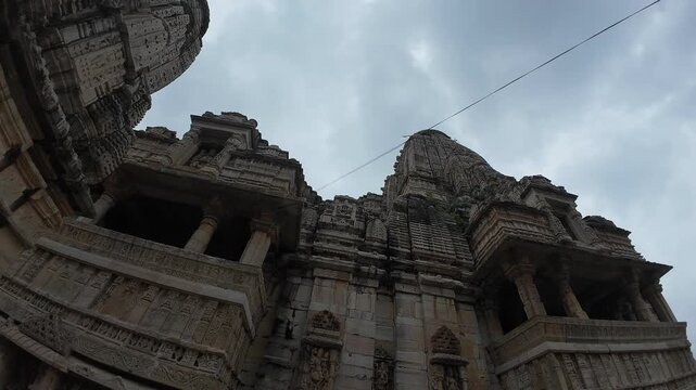 Majestic Exterior View of Meera Temple with Intricate Stone Carvings at Chittorgarh  Fort Complex