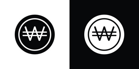 Korean won icon set in black glyph style. silhouette collection vector illustration.