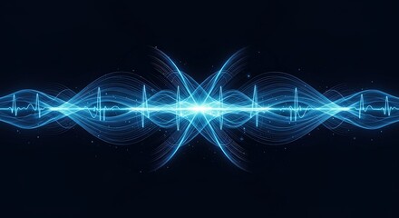 A bright blue oscillating waveform against a dark background