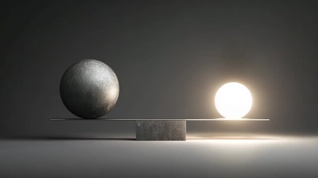 Balanced opposites on a simple bar represent the mental process of comparing paths and considering outcomes.