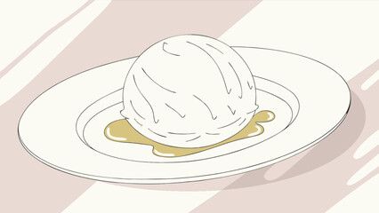 A colorful illustration of a steamed dumpling on a plate with sauce, isolated on white background
