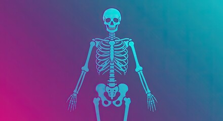 A cyan skeleton is shown against a purple and blue gradient background