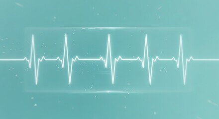A digital electrocardiogram ECG displays a white heart rhythm against a teal background
