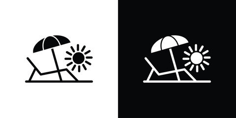 Beach chair icon set in black glyph style. silhouette collection vector illustration.