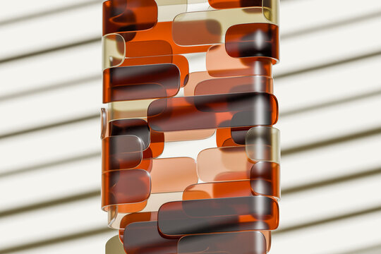 Abstract 3D glass geometric shapes with orange pattern on background