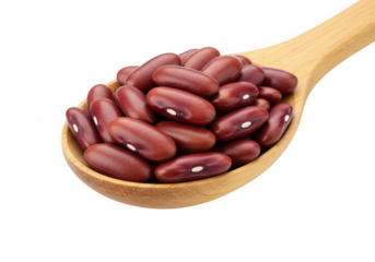 Wooden spoon filled with red kidney beans isolated on transparent background