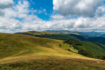 Beautiful Southern Carpathians mountains in Romania - view during trekking in Valcan mountains