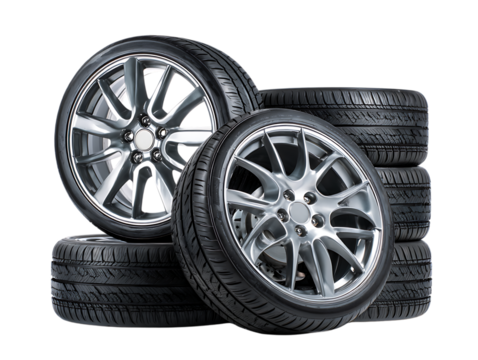 A set of summer wheels tires and discs a stack