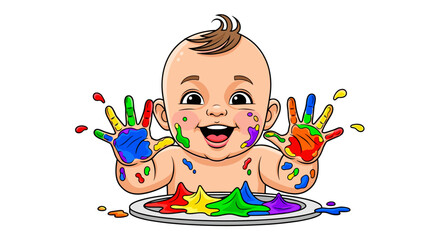 Joyful Toddler Expressing Creativity with Colorful Finger Painting Fun