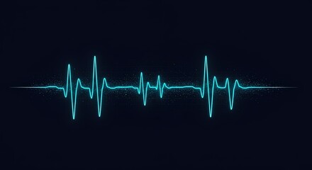 A neon blue electrocardiogram waveform against a dark background