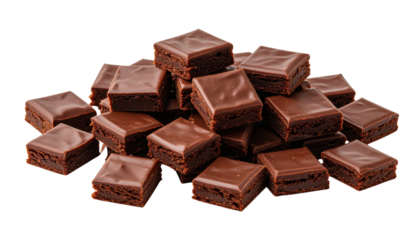 A pile of dark brown square - shaped pastries, simple surface, clear texture, material image for food, baking, desserts. isolated on solid white background in Png