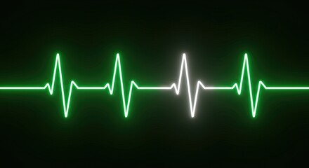 A neon green and white electrocardiogram ECG line on a black background