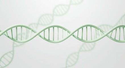 A pale green DNA helix on a white background with blurred helices