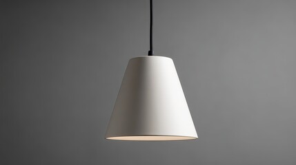 Modern minimalist pendant lamp illuminating a grey background, creating a serene and stylish ambiance.