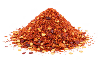 Pile of red pepper flakes isolated on transparent background
