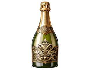 Classic Vintage Champagne Bottle with Ornate Label, Vector Illustration