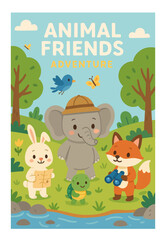Animal Friends Adventure – Cute Children’s Book Cover Illustration with Forest Animals