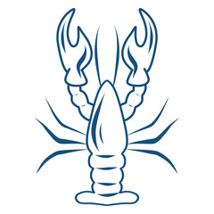 Line Lobster Sketch, Minimal Crayfish Vector Art, Blue Mediterranean Seafood Line Art, Icon