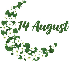 14 August Happy Independence Day of pakistan vector art desing, green floral background with clover leaves and decorative nature elements