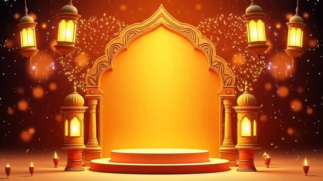 Banner design for diwali festival and podium,Diwali light decoration candle with fireworks,Stage,Product display Showcase design sparkle background,Deepavali,Dipavali,3D podium ... See More