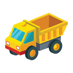 Fototapeta premium Yellow plastic toy truck model isolated on white background