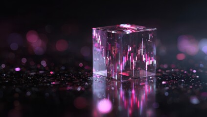 Transparent cube, glowing data