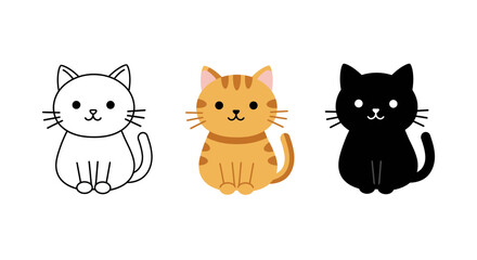 Cute Cartoon Cat Illustrations in Orange Black and Outline Style