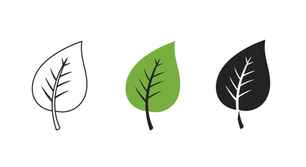 Leaf Icon Set in Green Black and Outline Styles for Design Elements