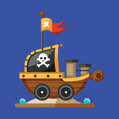 Naklejka premium Vibrant cartoon boat sailing on the vast blue ocean, an iconic symbol of travel and isolated adventure