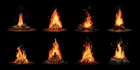 Fire Icon Collection - Isolated Vector Logo Design Illustration