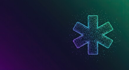 A wireframe star of life symbol glows with neon colors against a dark background