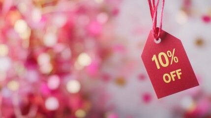 Promotion on sale tag with discount in festive ambiance for shopping season