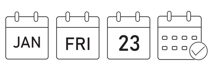 Calendar Icon collection. Set of calendar symbols. Meeting Deadlines icon. Time management.  Mark the date, holiday, important day concepts. Flat style colorful variety calendar design icon.  Eps 10