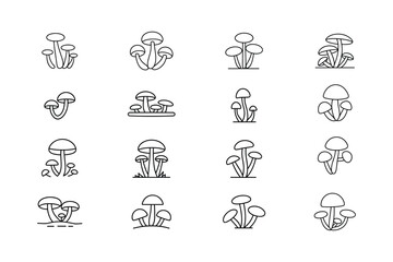 Fototapeta premium Mushroom cluster line art icons fungi nature