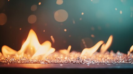 Fire and sparks create a dramatic display over a reflective surface at night