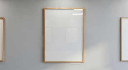 Blank Picture Frames Hanging on Gray Wall for Mockup Display