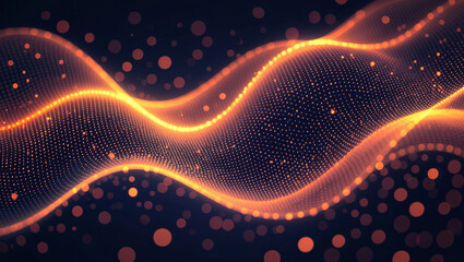 Fototapeta premium Dynamic glowing digital wave of data particles creates futuristic, abstract technology background with bokeh effect