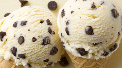 Creamy chocolate chip ice cream served in waffle cones at a summer gathering