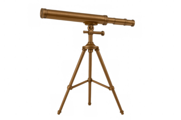 Vintage brass telescope on a tripod, isolated on transparent background, ideal for exploration and discovery concepts
